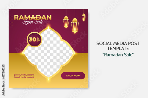 Ramadan Sale social media post template. Web banner advertising for greeting card, voucher, islamic event. editable vector