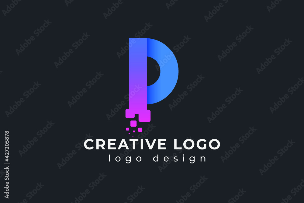 P Letter Design with Creative Dots Bubble and Blue Pink Colors Vector Illustration. P Letter Design with Creative Dots Bubble and Blue Pink Colors Vector Illustration.