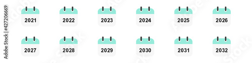 Calendar grids from 2021 to 2033. Large universal set of calendars, applications, planners in one EPS file.