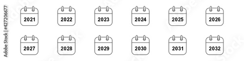 Calendar grids from 2021 to 2033. Large universal set of calendars, applications, planners in one EPS file.