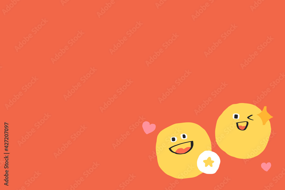 Cute background of doodle emojis on red Cute background of doodle emojis on red