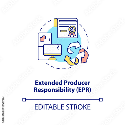Extended producer responsibility concept icon. E-waste reduction initiative idea thin line illustration. Post-consumer products disposal. Vector isolated outline RGB color drawing. Editable stroke