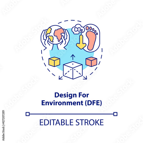 Design for environment concept icon. E-waste reduction initiative idea thin line illustration. Producing products with low ecological impact. Vector isolated outline RGB color drawing. Editable stroke