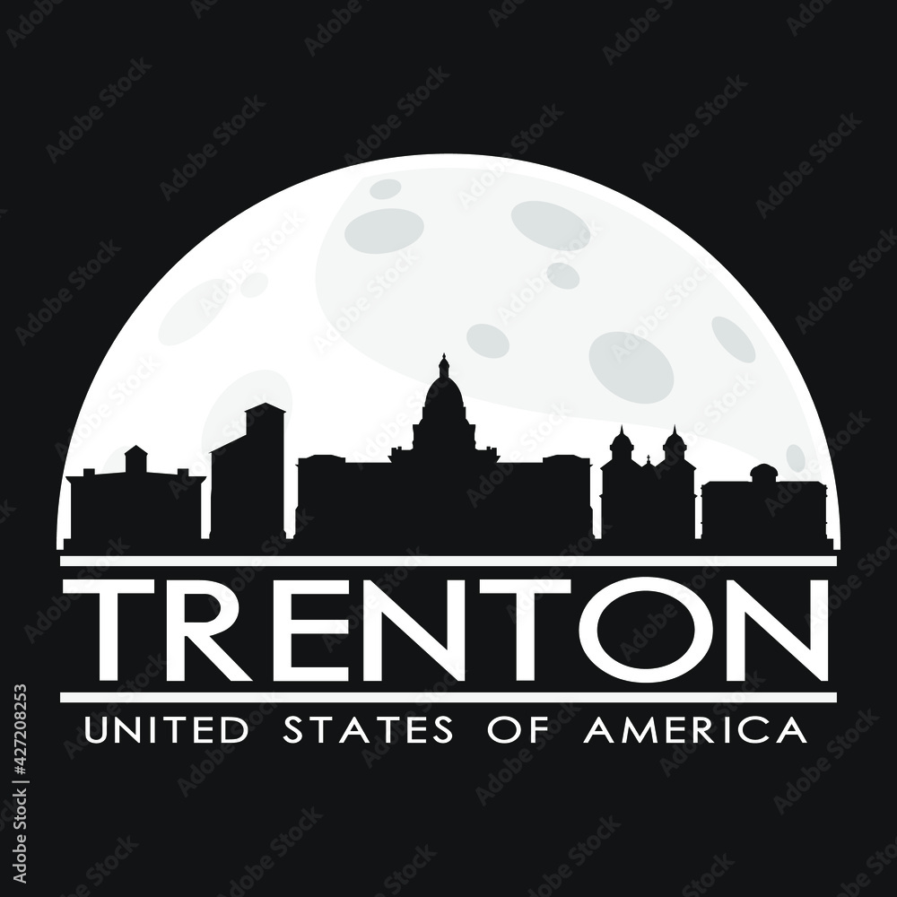Trenton New Jersey Skyline City Flat Silhouette Design Background Illustration Night.