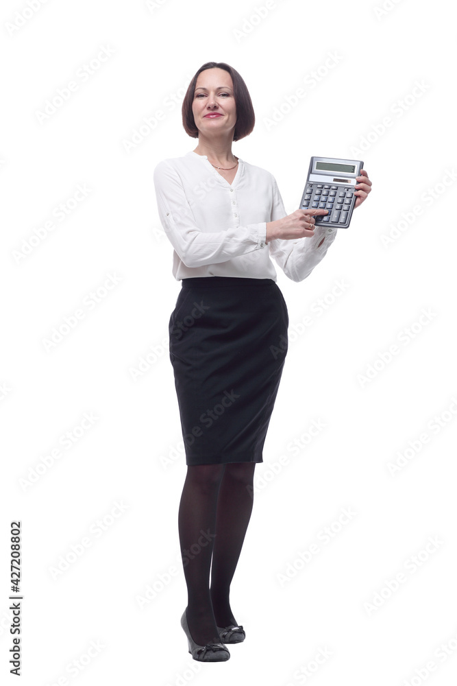 adult business woman with a calculator . isolated on a white background. adult business woman with a calculator . isolated on a white background.