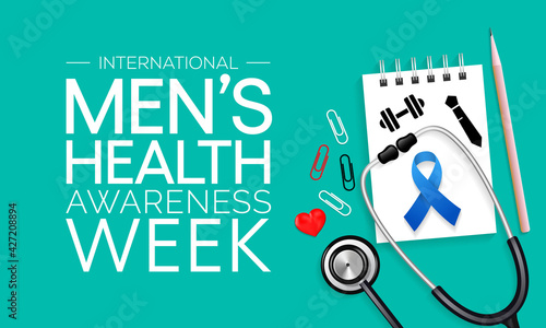 Men's health week is observed every year in June, it is used to raise awareness about health care for men and focus on encouraging boys to practice and implement healthy living decisions. Vector art.