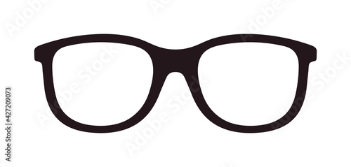 Glasses icon. Eyeglasses for nerd. Spectacles for geek. Glasses for eye. Frame for optical glass. Logo of sunglasses. Hipster specs for reading and vision. Black silhouette for optic. Vector