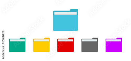 Folder with file for desktop of computer. Icon of document or data in folder. Open or closed doc. Colorful folders for archive, portfolio and organize of job. Template for web, ui and button. Vector