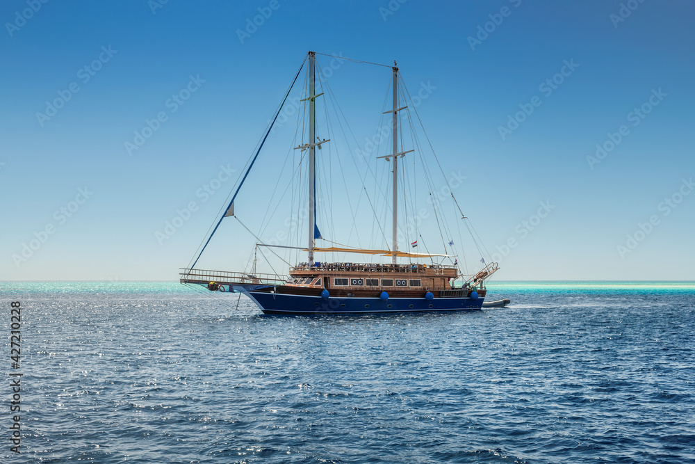 Luxury sail yacht in cruise on tropical sea in summer time, Red Sea, Egypt