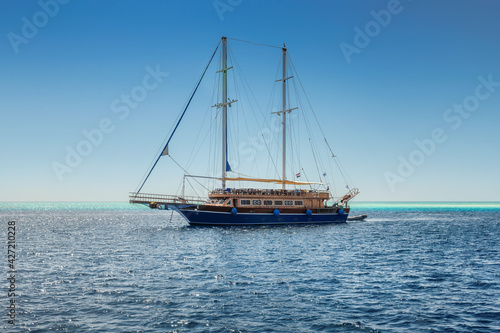 Luxury sail yacht in cruise on tropical sea in summer time, Red Sea, Egypt