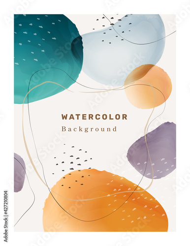 Creative paintbrush spots, watercolor blotch blots abstract 3D textured background. Vector shapes and frame, brochure cover, poster or banner with painted creative paintbrush spots, color blotches