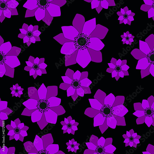 Dark seamless pattern with pink flowers © Sofija