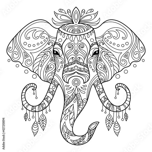 Tangle african elephant coloring book page for adult photo