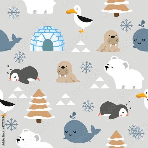 Cute animal arctic cartoon  seamless pattern