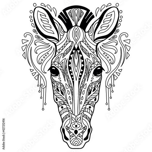 Tangle zebra coloring book page for adult