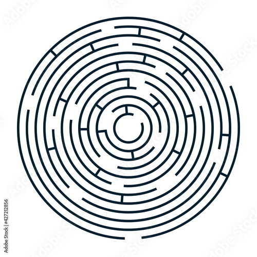 Radial labyrinth maze vector design, children game to play, find way out.