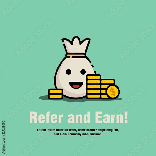 Refer and Earn Vector illustration of hands and dollar currency bill. Friends Referral Concept.