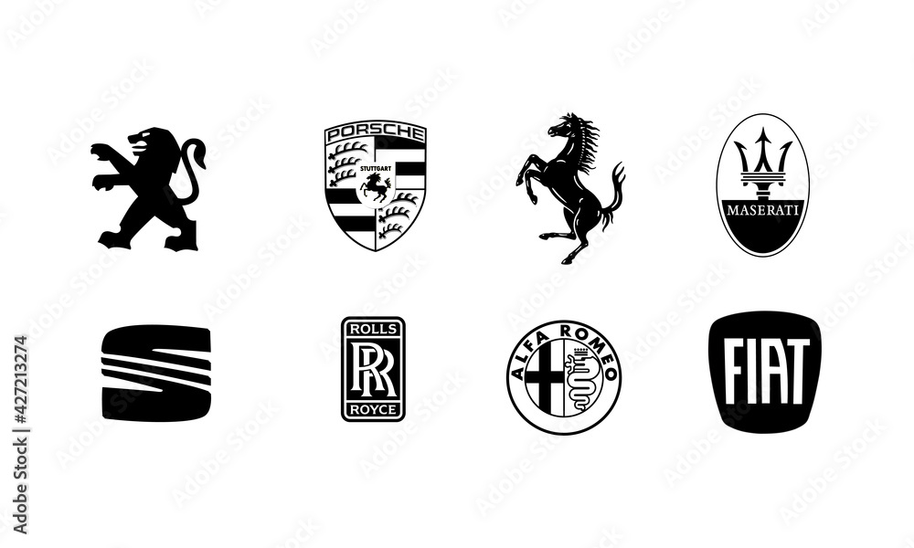 Set logo of popular brands of cars, collection of car emblems. Top