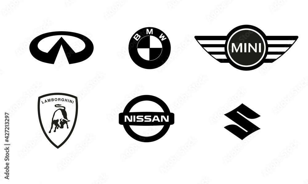 Set logo of popular brands of cars, collection of car emblems. Top