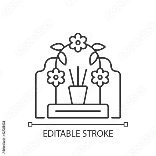 Tomb sweeping day linear icon. Qingming festival. Chinese memorial day. Visiting family graves. Thin line customizable illustration. Contour symbol. Vector isolated outline drawing. Editable stroke