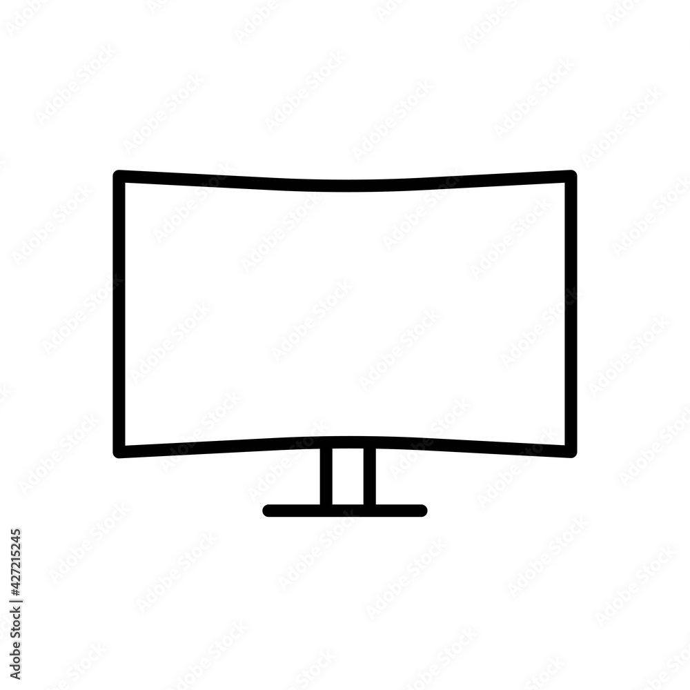 Desktop simple computer LED monitor thin line icon in black. Trendy flat style isolated minimal symbol, sign for: illustration, outline, logo, mobile, app, emblem, design, web, ui, ux. Vector EPS 10