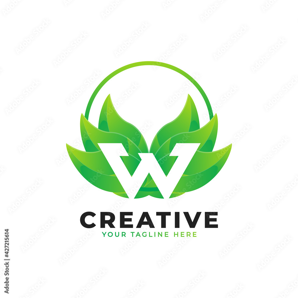Nature Green Leaf Letter W Logo with Circle. monogram logo. Green ...