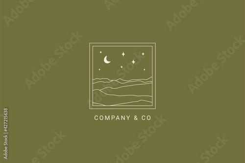 Boho logo template moon night landscape