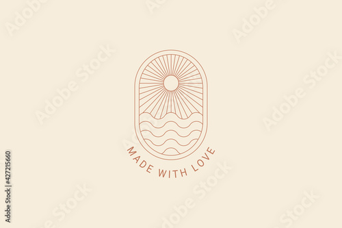 Boho logo template sun, waves, ocean