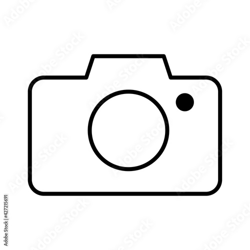 Simple camera sign thin line illustration icon in black, outline flat style pictogram retro style film camera. For app, graphic design, infographic, web site, ui, ux, dev, software. Vector EPS 10