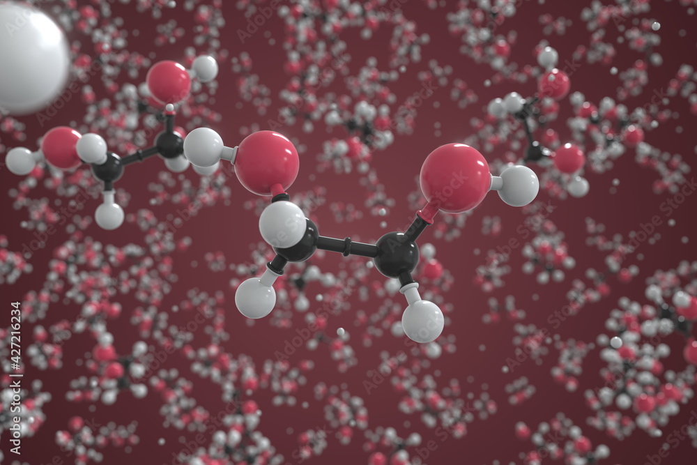 Ethylene glycol molecule made with balls, scientific molecular model. Chemical 3d rendering Ethylene glycol molecule made with balls, scientific molecular model. Chemical 3d rendering