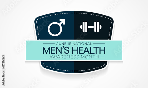 Men's health month is observed every year in June, it is used to raise awareness about health care for men and focus on encouraging boys to practice and implement healthy living decisions. Vector art.