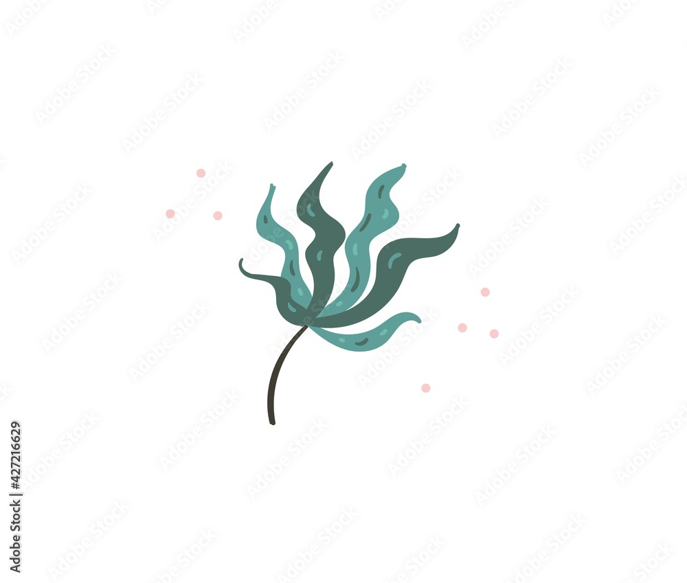 Hand drawn vector stock abstract flat cartoon graphic illustration with tropical summer ocean underwater seaweed isolated on white background