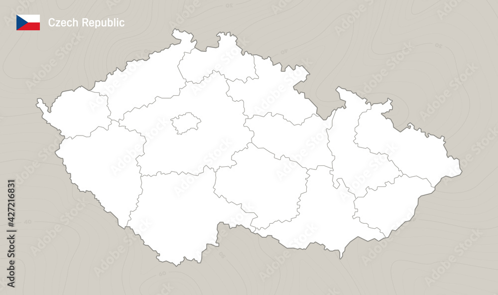 Vector simple line map of the Czech Republic with marked regions.