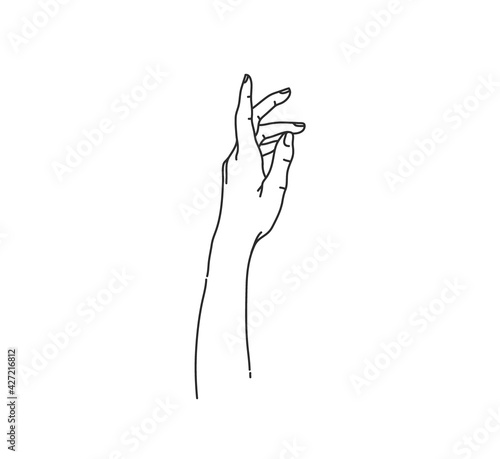 Hand drawn vector abstract stock flat graphic illustration with logo elements ,woman fashion magic line art hand touch in simple style for branding ,isolated on white background