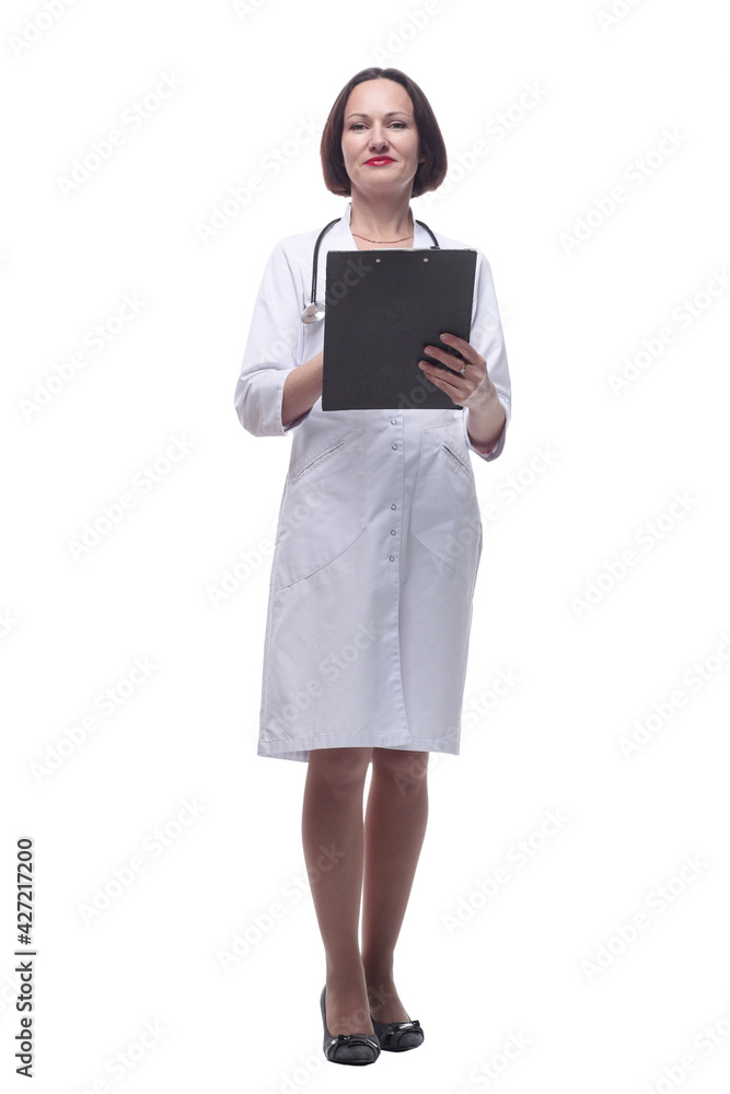 senior female doctor with clipboard . isolated on a white background. senior female doctor with clipboard . isolated on a white background.