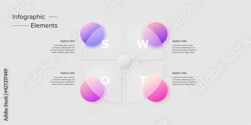 SWOT analysis infographic. Circular corporate strategic planning graphic elements. Company presentation slide template. Vector info graphic design.