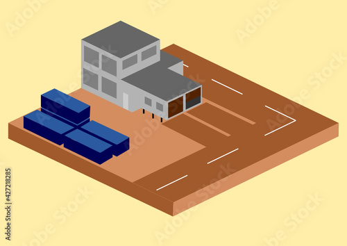 Fabrikgelände mit Containern und Straße