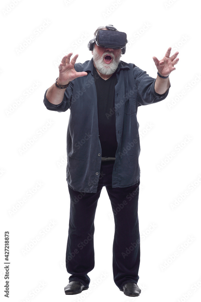 bearded man wearing virtual reality glasses . isolated on a white background. bearded man wearing virtual reality glasses . isolated on a white background.