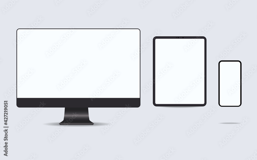 Realistic vector laptop, tablet computer, monitor and mobile phone template Realistic vector laptop, tablet computer, monitor and mobile phone template