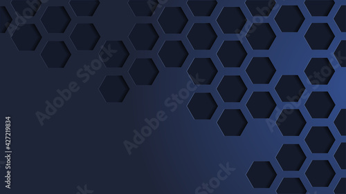 Gradient hexagon geometric vector dark blue background