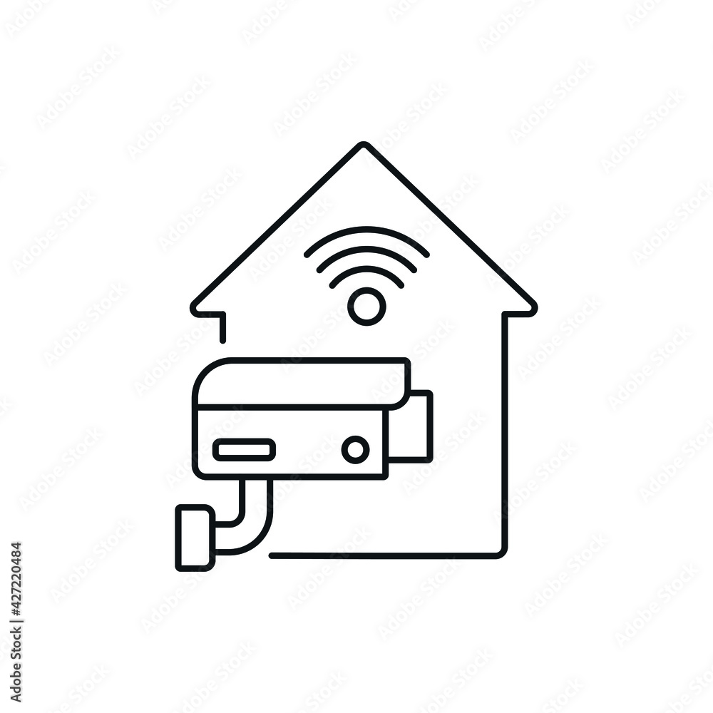 Home online video control linear icon. Smart house. Thin line customizable illustration. Contour symbol. Vector isolated outline drawing. Editable stroke Home online video control linear icon. Smart house. Thin line customizable illustration. Contour symbol. Vector isolated outline drawing. Editable stroke