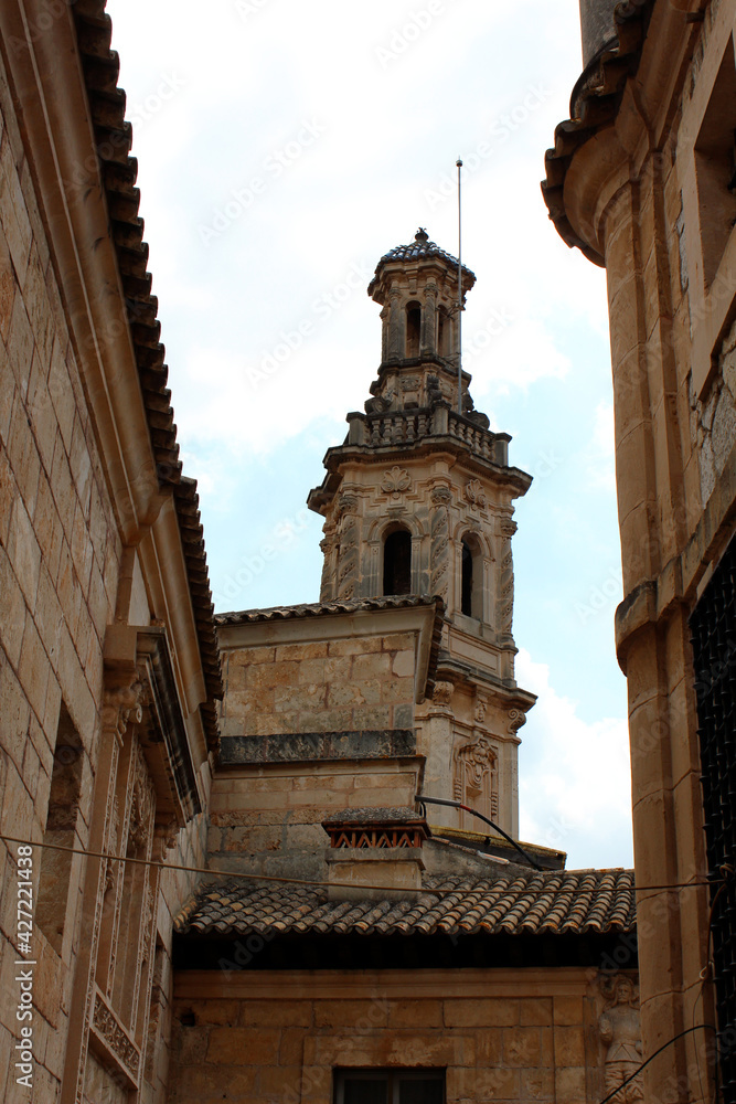 Ancient bell tower in the old town of Palma de Mallorca, Balearic Islands, Spain