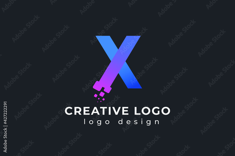 Obraz premium X Letter Design with Creative Dots Bubble and Blue Pink Colors Vector Illustration.