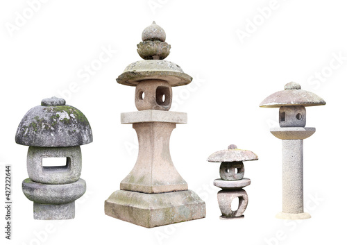 Set of traditional Japanese stone lanterns photo