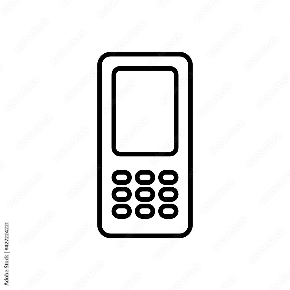 Mobile push-button telephone, phone, handphone thin line icon in black. Trendy flat style isolated symbol, for: illustration, outline, logo, mobile, app, emblem, design, web, ui, ux. Vector EPS 10 Mobile push-button telephone, phone, handphone thin line icon in black. Trendy flat style isolated symbol, for: illustration, outline, logo, mobile, app, emblem, design, web, ui, ux. Vector EPS 10