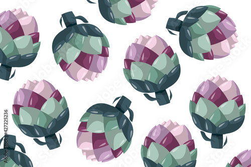 Multicolored emerald artichoke background. Restaurant, cafe wallpaper. Vegetables pattern