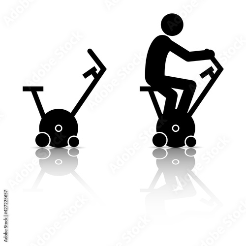Stick figure with exercise bike. Lifestyle concept, vector illustration.