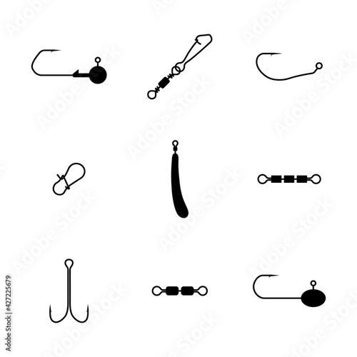 Set of different spinning fishing accessories and tackles, vector illustration.