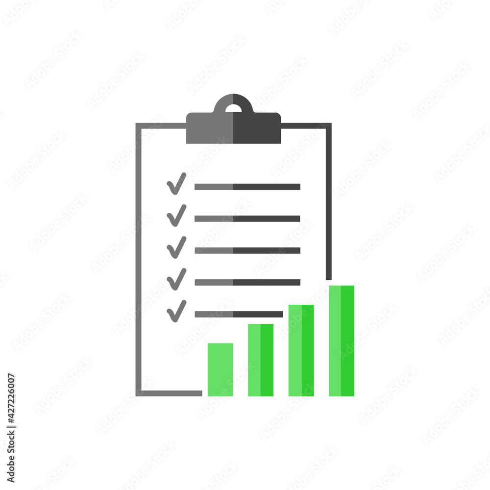 Vector document with graph icon. Document verification symbol on white isolated background. Vector document with graph icon. Document verification symbol on white isolated background.