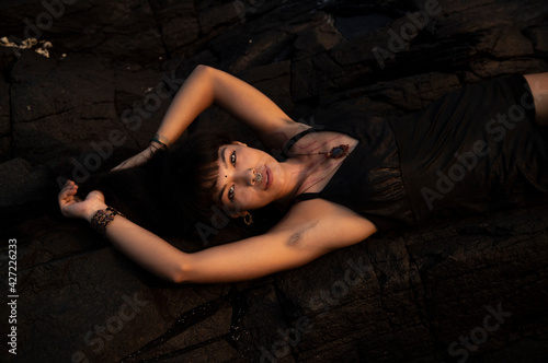 Girl with chest scarification, beautiful tribal style  
Face of Nepal, humans, authentic grown up beautiful nepali girl  